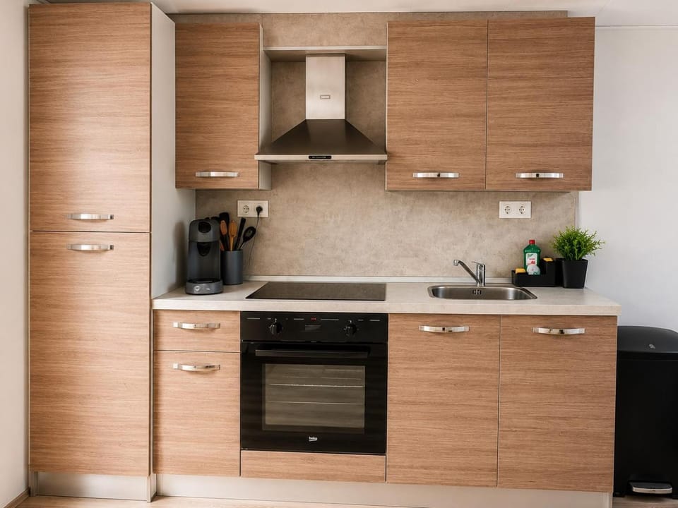 Kitchen or kitchenette, stove