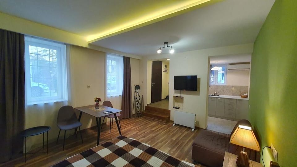 Bed, TV and multimedia, Kitchen or kitchenette, Photo of the whole room, Seating area, Dining area