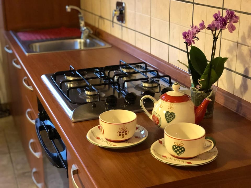 Kitchen or kitchenette, stove
