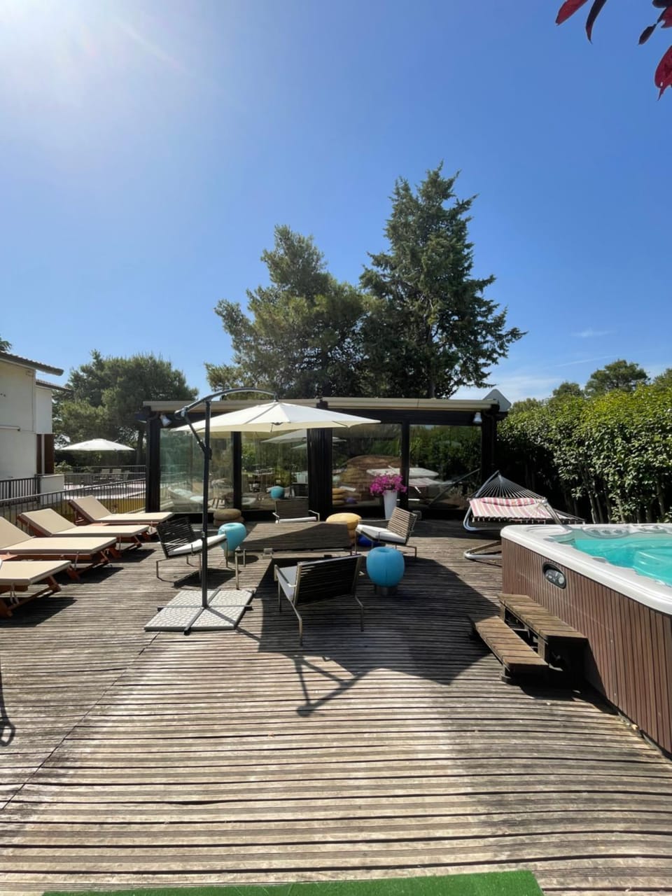 Patio, Day, Natural landscape, Pool view, Swimming pool, sunbed