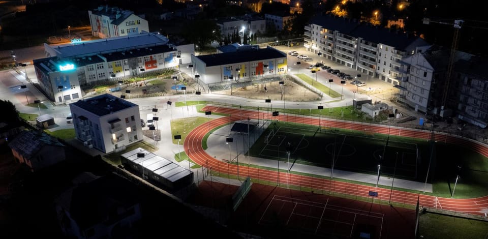 Property building, Night, Bird's eye view