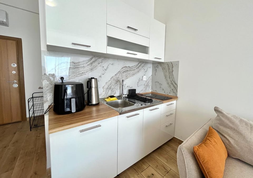 Kitchen or kitchenette, stove