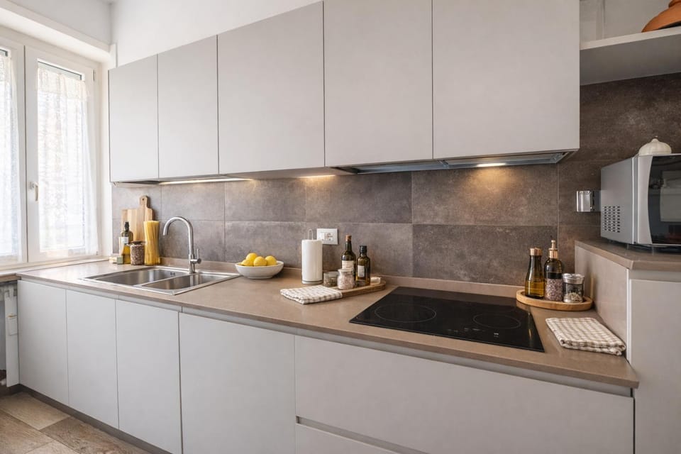 Kitchen or kitchenette, stove