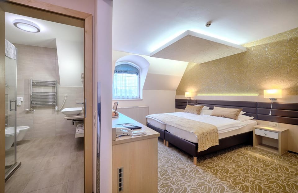 Shower, Bed, Day, Bathroom, TV and multimedia, Photo of the whole room, Bedroom, On site
