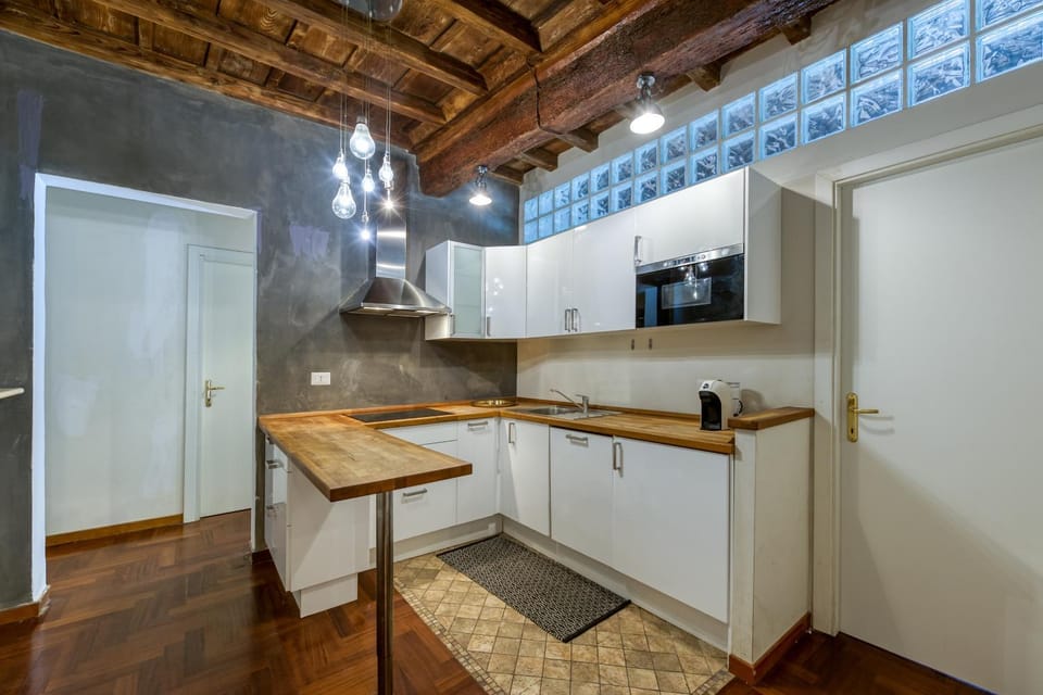 Kitchen or kitchenette, stove
