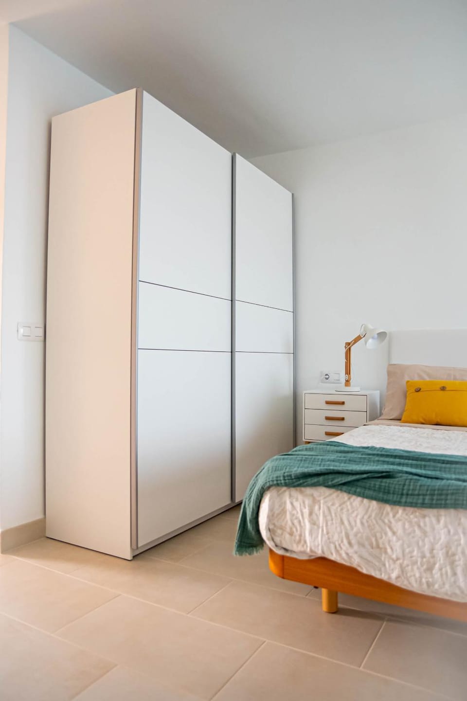 Bed, wardrobe