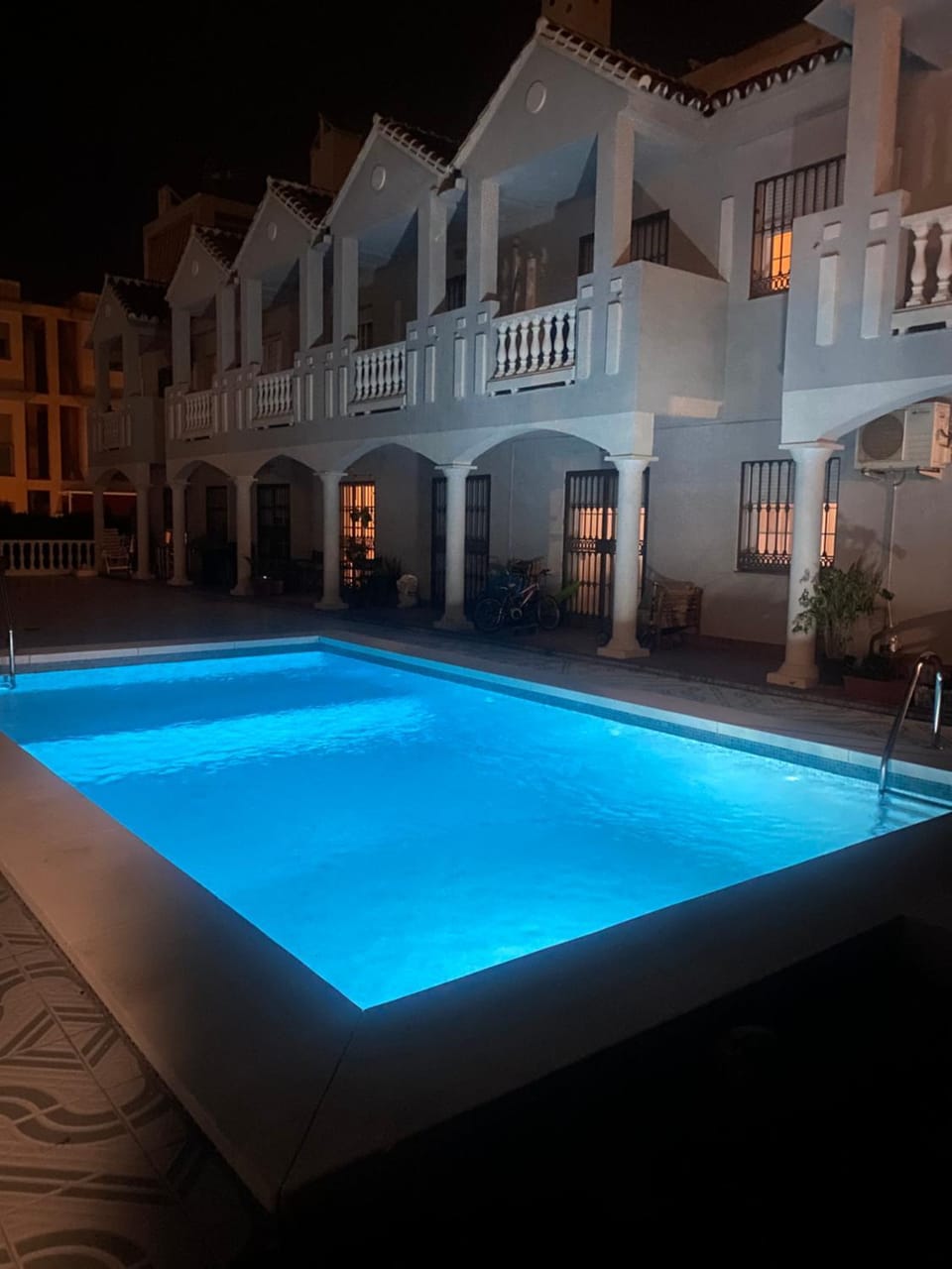 Property building, Night, Pool view, Swimming pool