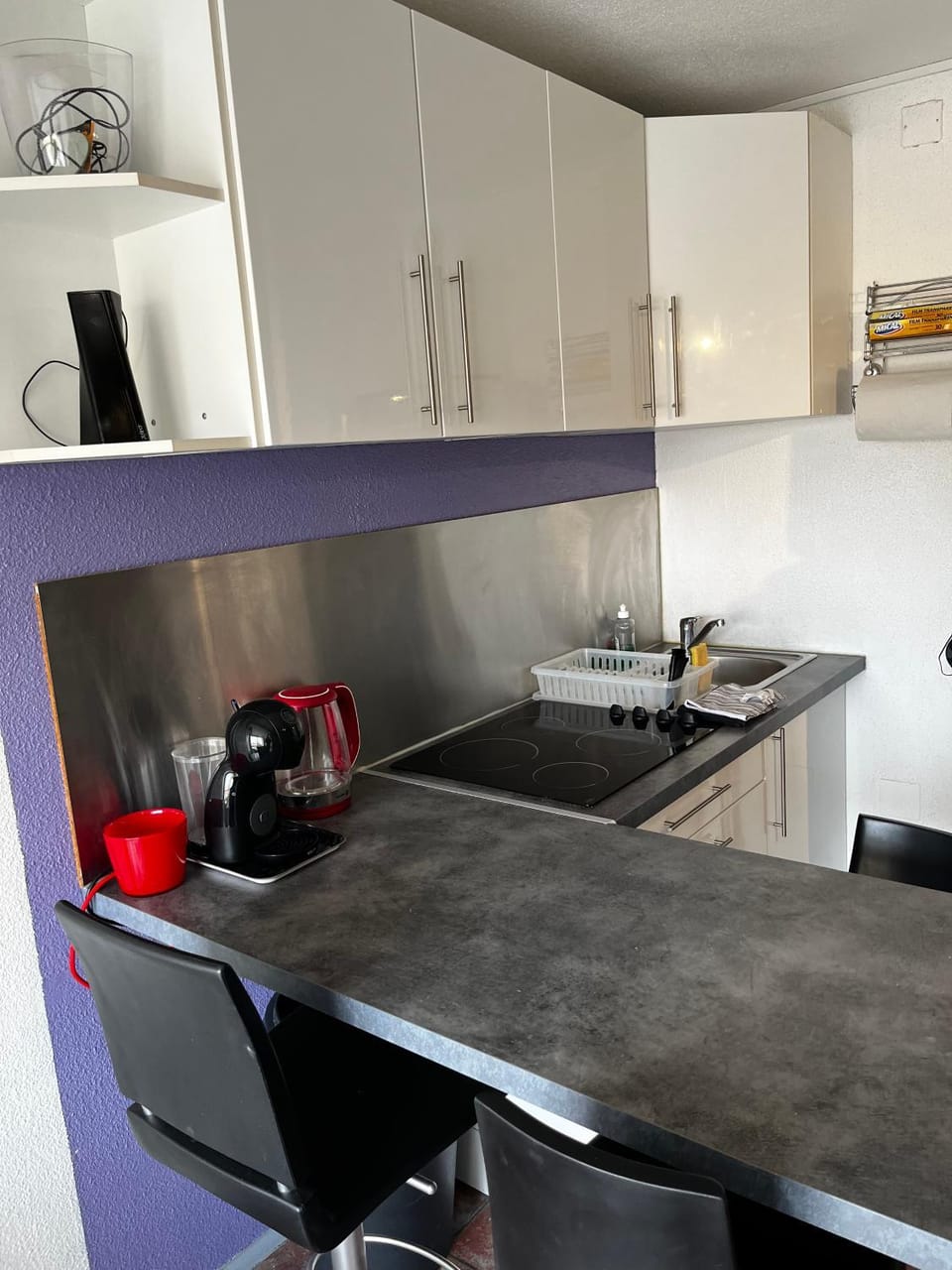 Kitchen or kitchenette, stove