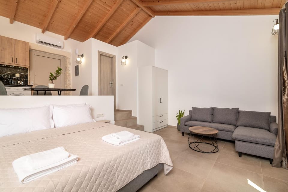 Bed, TV and multimedia, Living room, Photo of the whole room, Seating area, Bedroom, towels, air conditioner