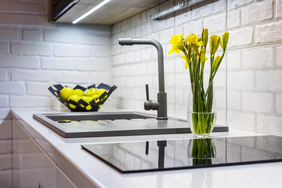 Kitchen or kitchenette, stove