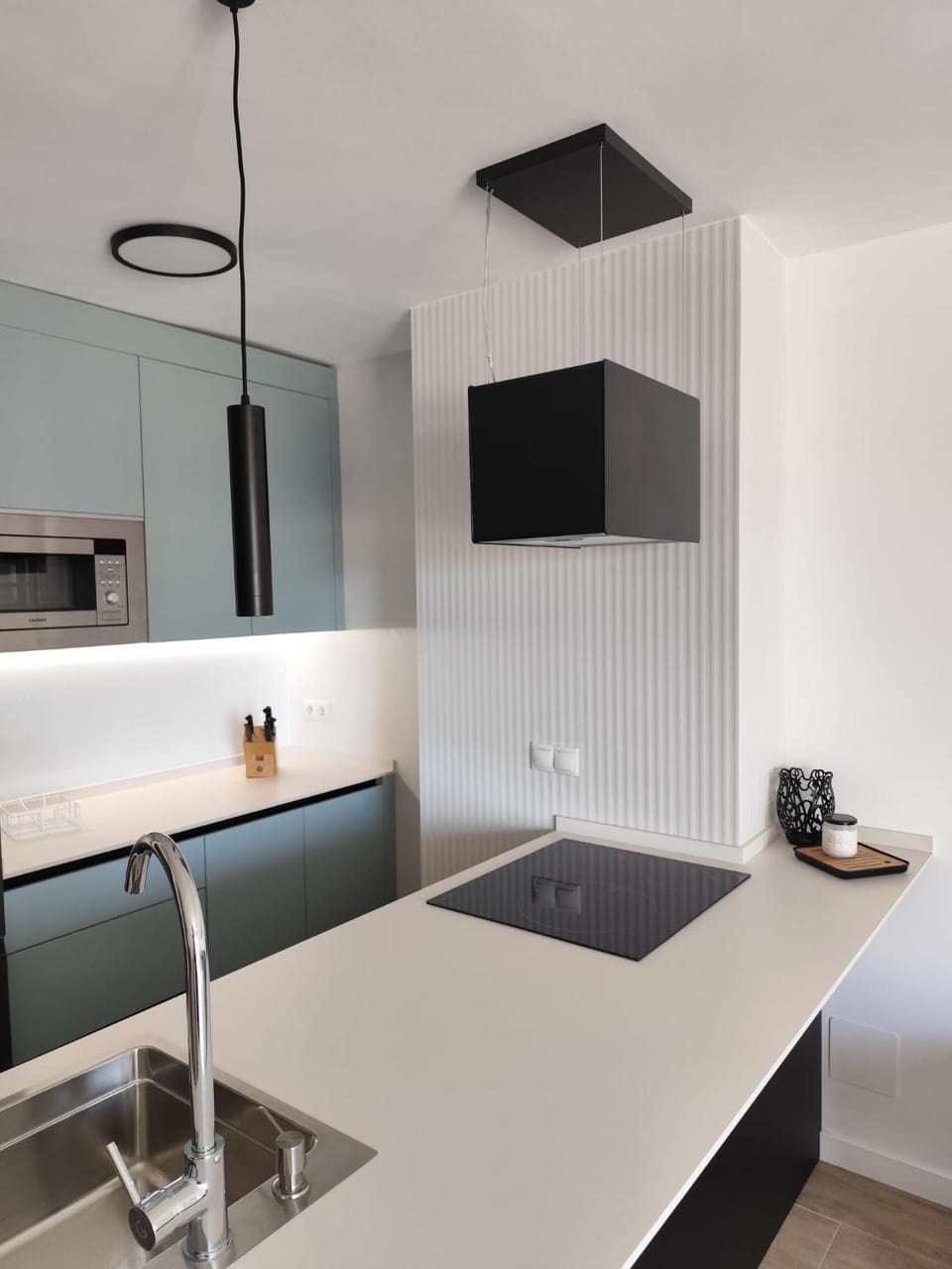 Kitchen or kitchenette, stove