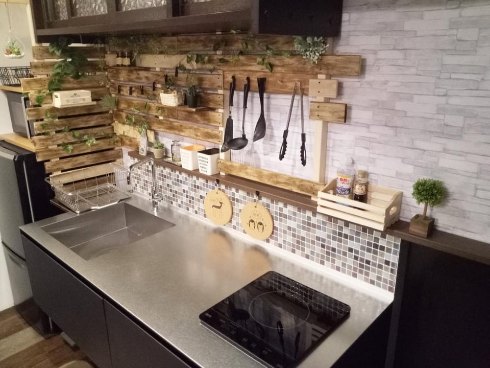 Kitchen or kitchenette, stove