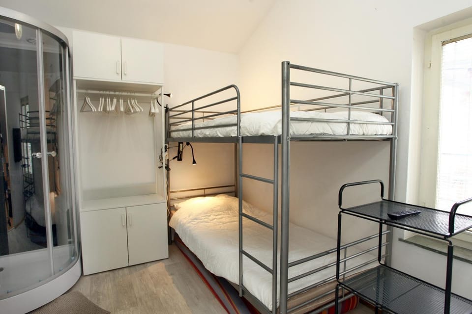 Shower, bunk bed