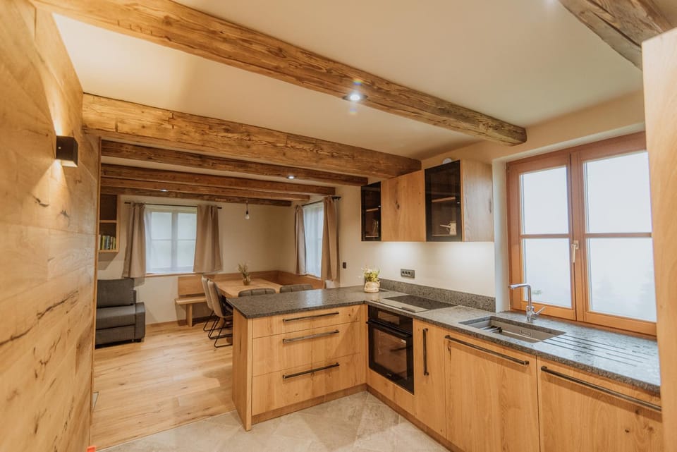 Kitchen or kitchenette, Living room, Dining area, Food