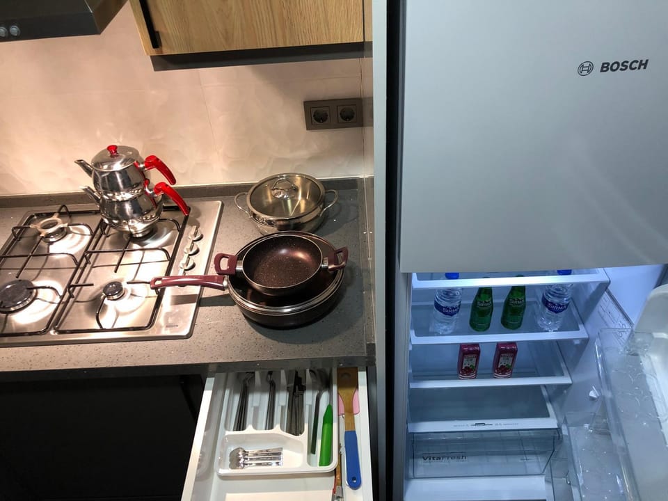 Kitchen or kitchenette, stove