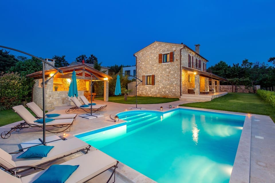 Property building, Night, Pool view, Swimming pool