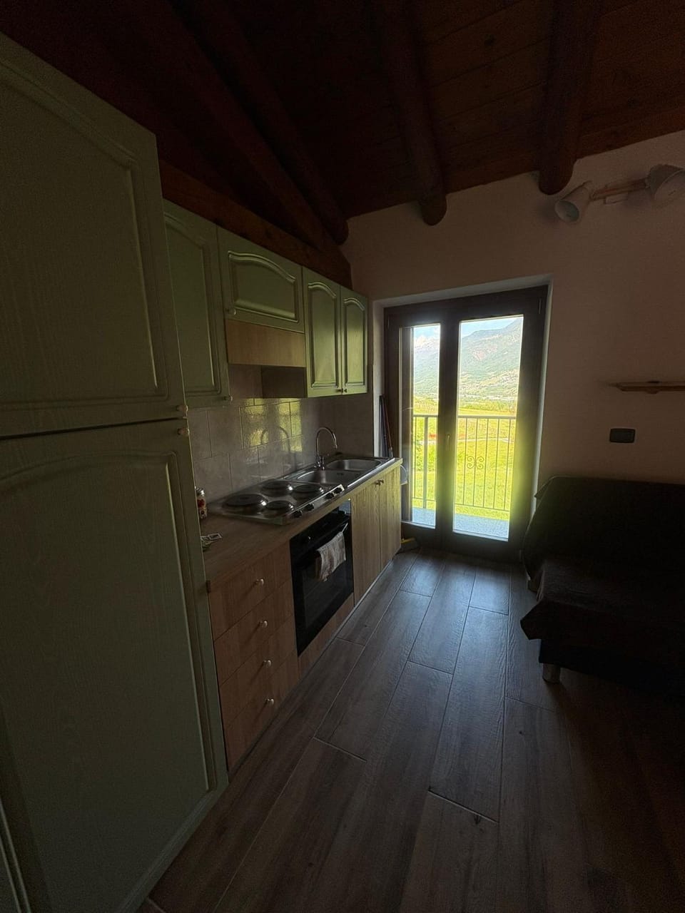 Kitchen or kitchenette, stove