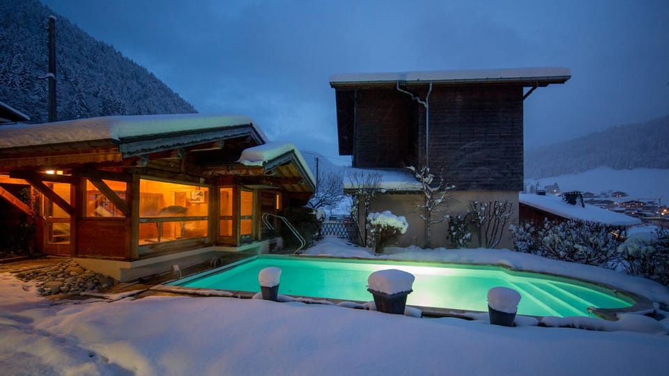 Property building, Night, Winter, Pool view