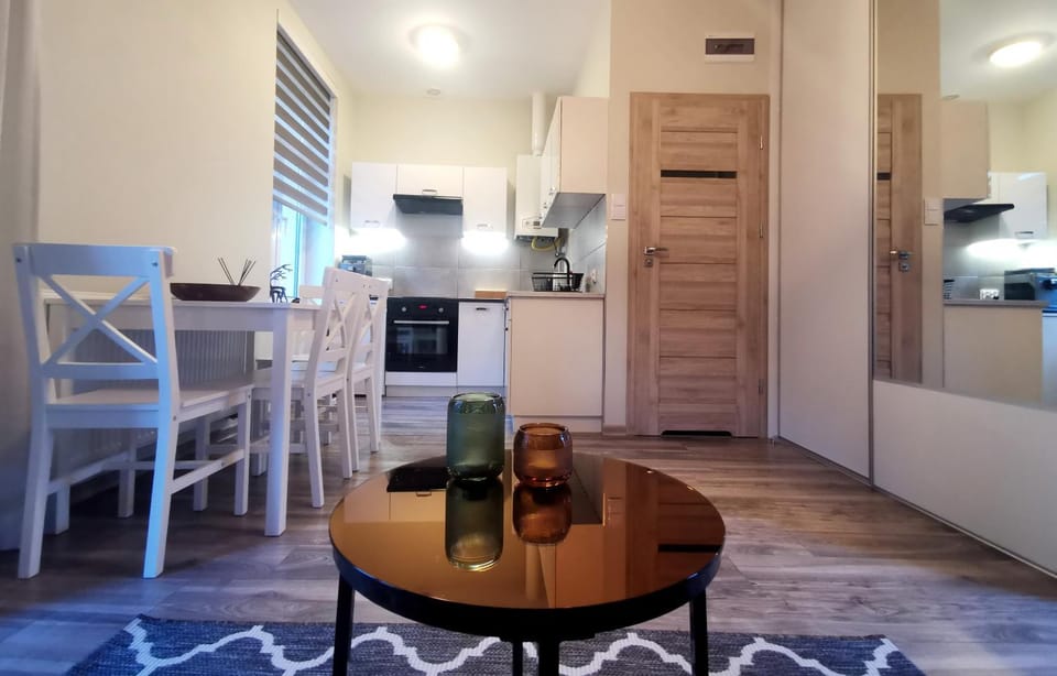 Kitchen or kitchenette, Living room, Seating area, Dining area