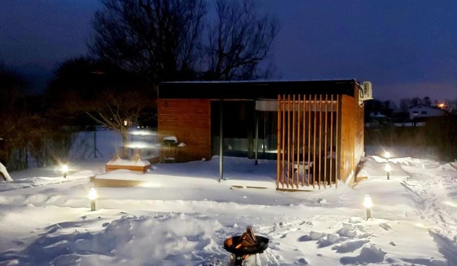 Property building, Night, Winter