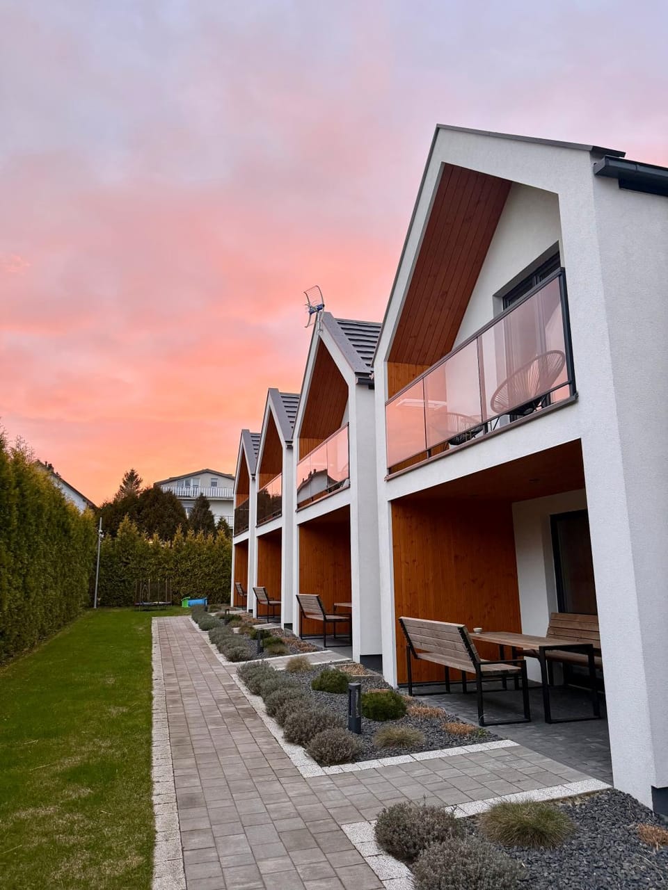 Property building, Garden, Garden view, Sunset