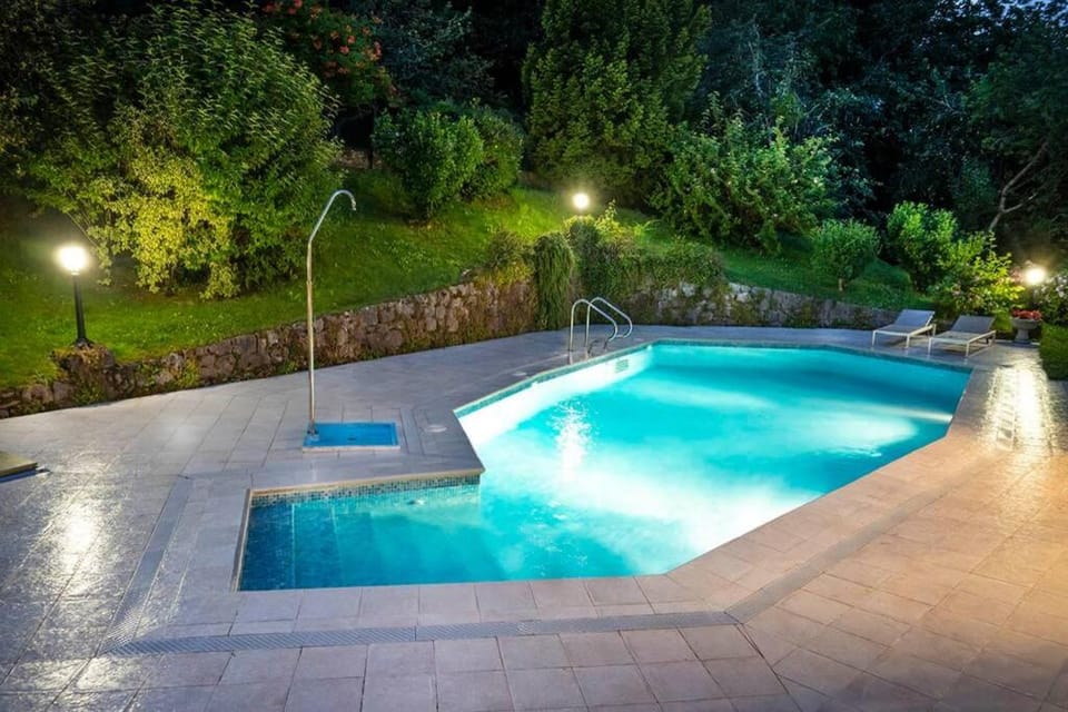 Night, Garden, Swimming pool