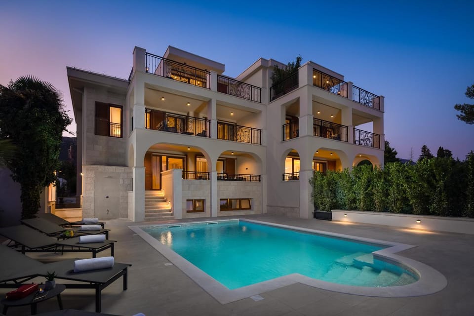 Property building, Swimming pool, Sunset
