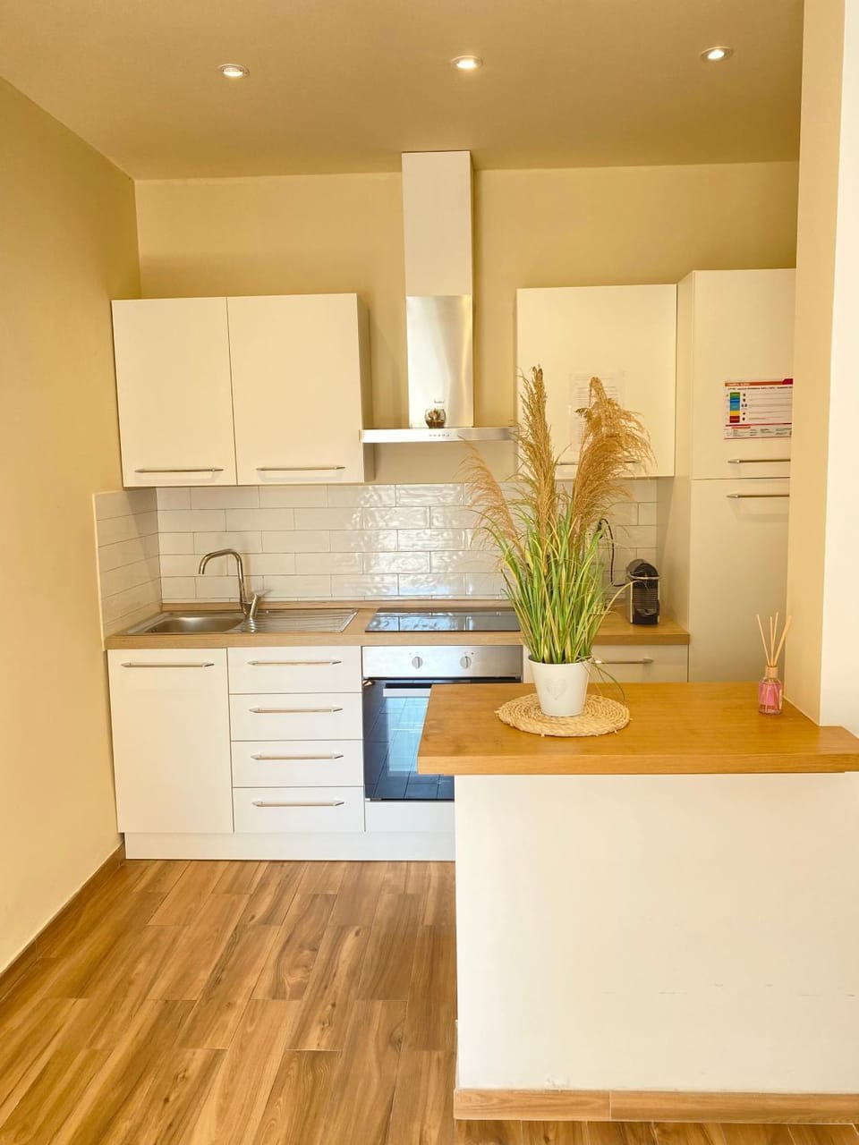 Kitchen or kitchenette, stove