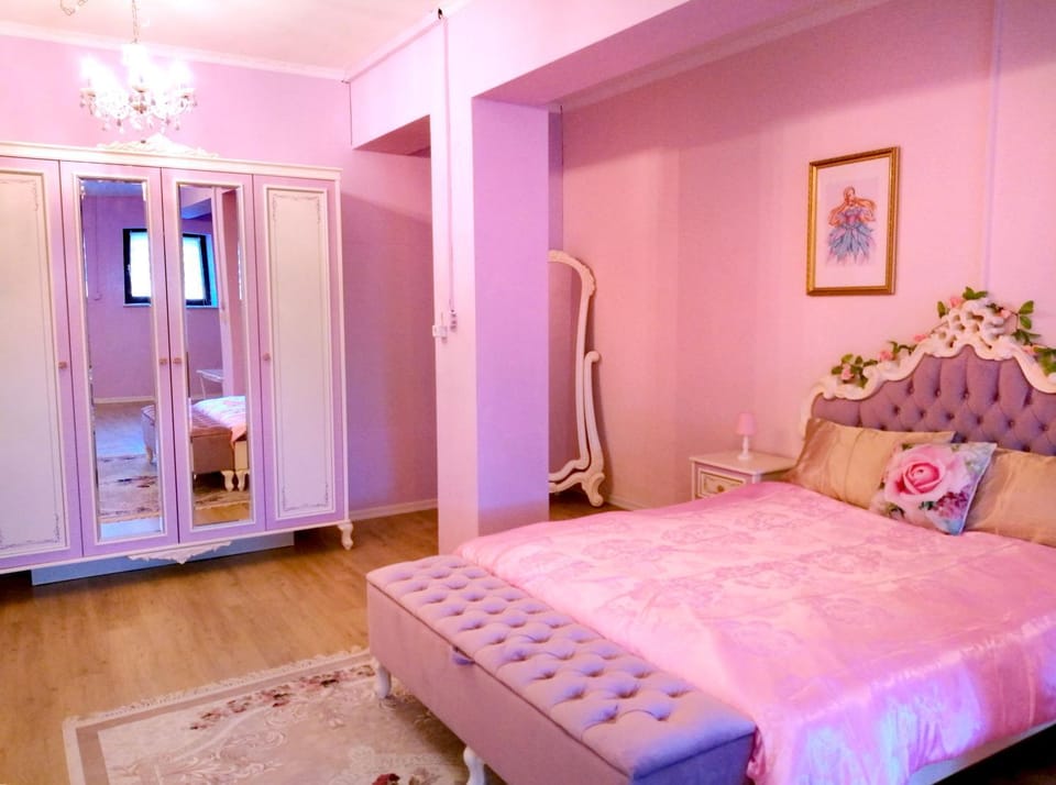 Bed, wardrobe