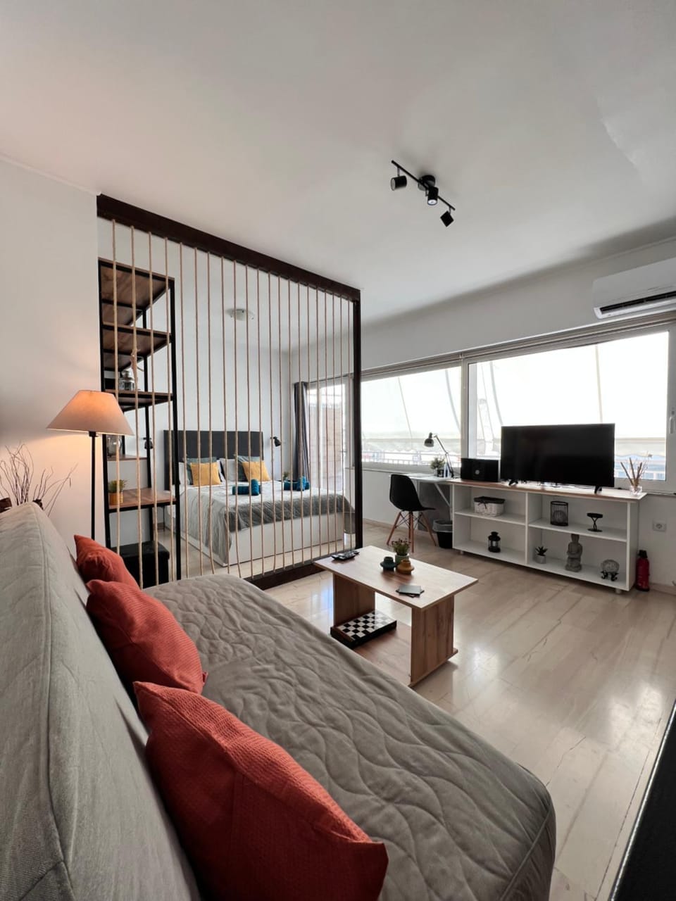 Bed, Living room, Seating area