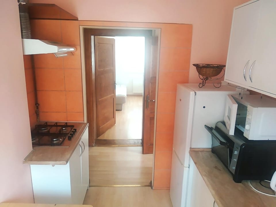 Kitchen or kitchenette, stove