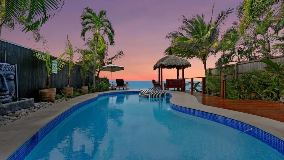 Property building, Swimming pool, Sunset