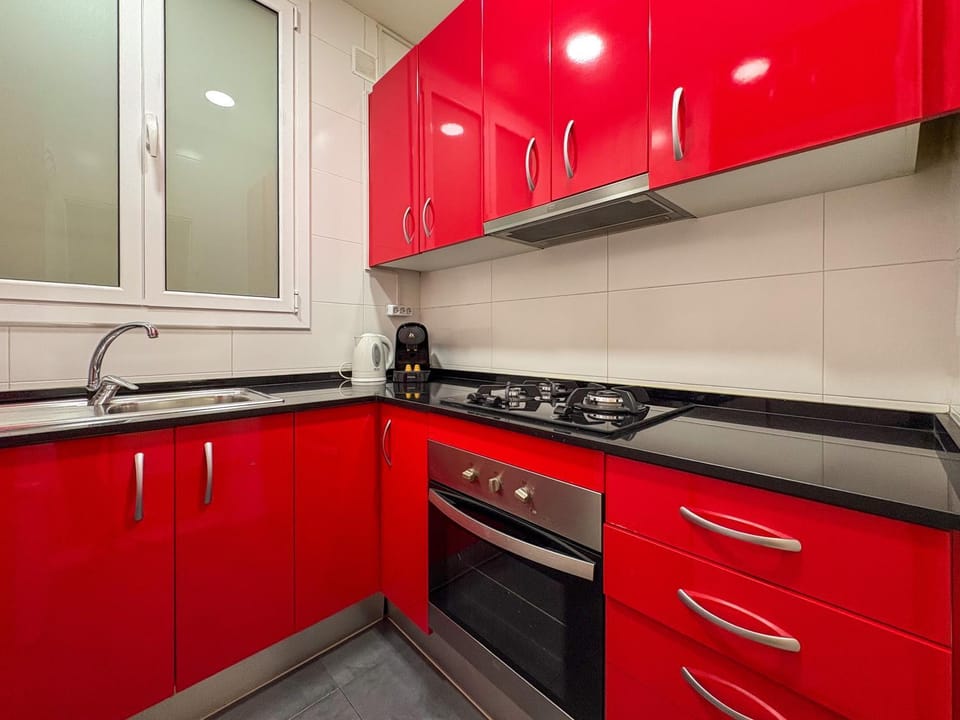 Kitchen or kitchenette, stove