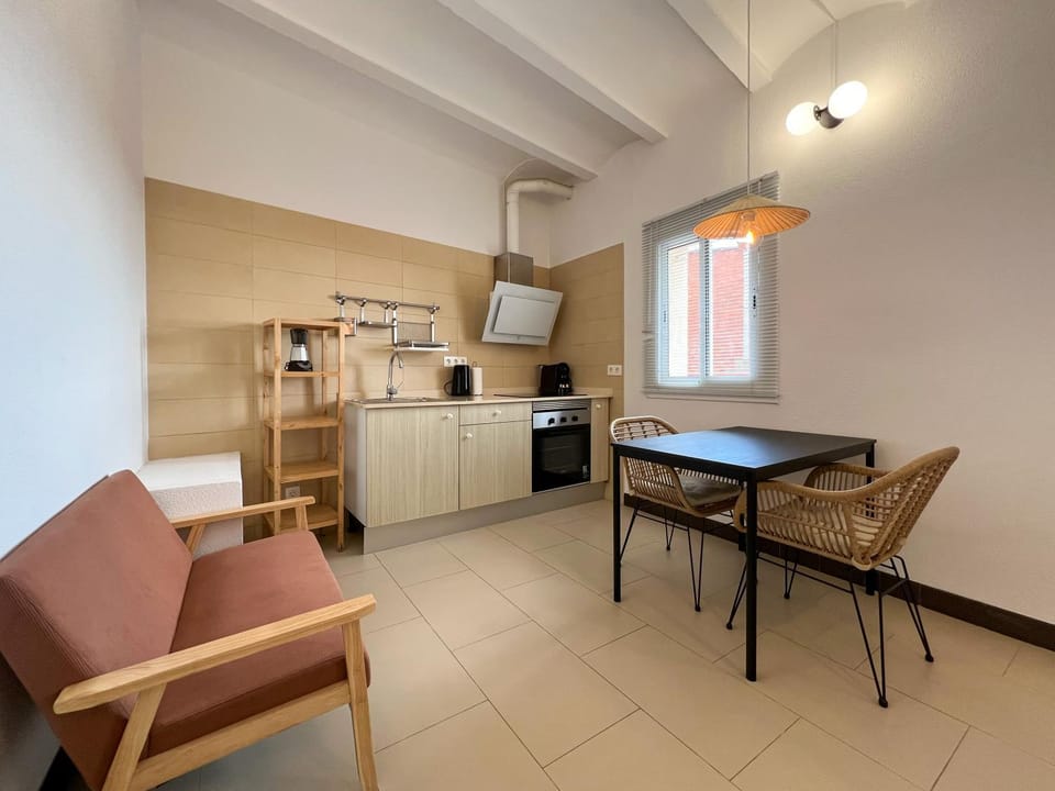 Kitchen or kitchenette, furniture, stove, kitchen