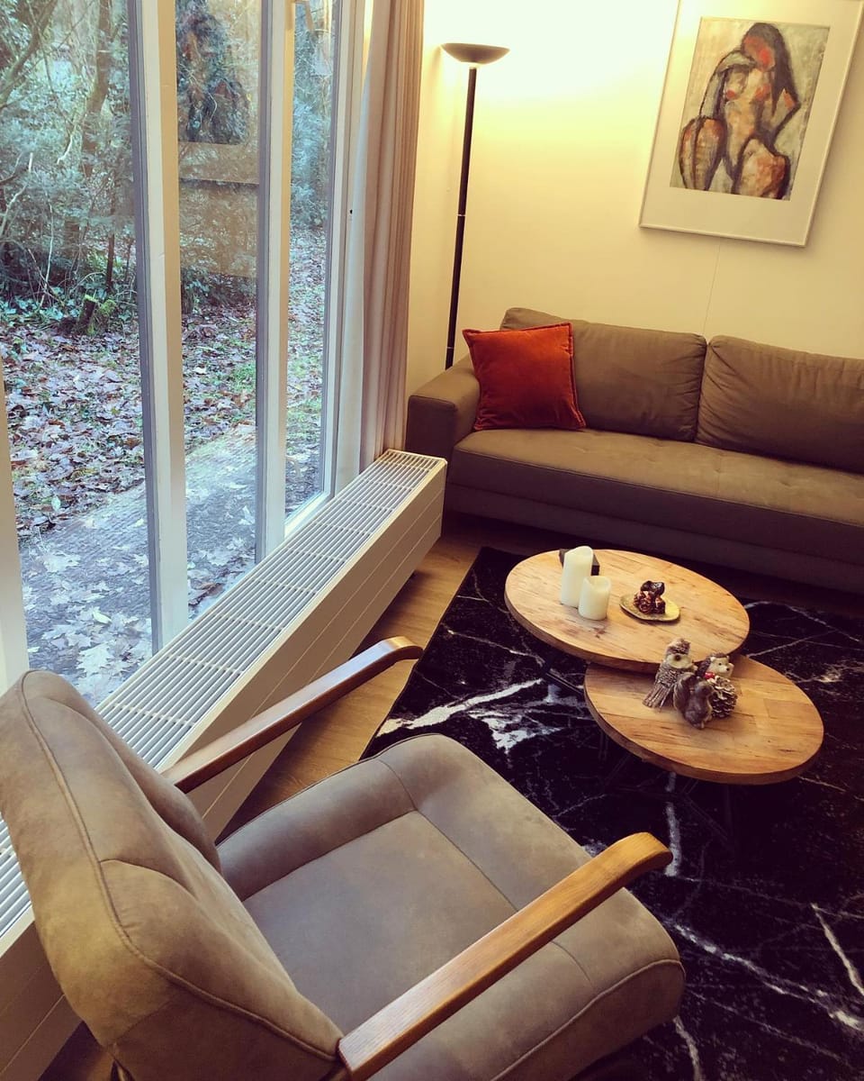 Living room, Seating area, Garden view