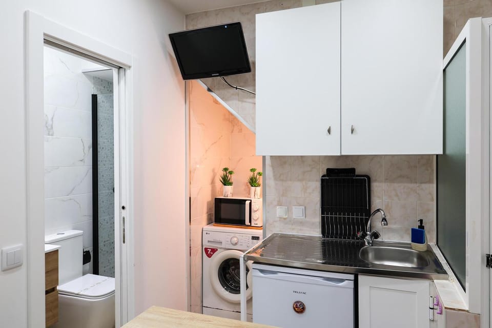 Kitchen or kitchenette, minibar, washing machine
