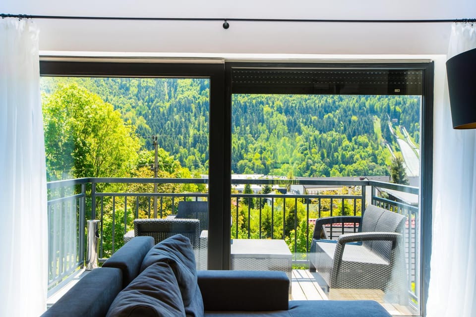 Balcony/Terrace, Living room, Seating area, Garden view