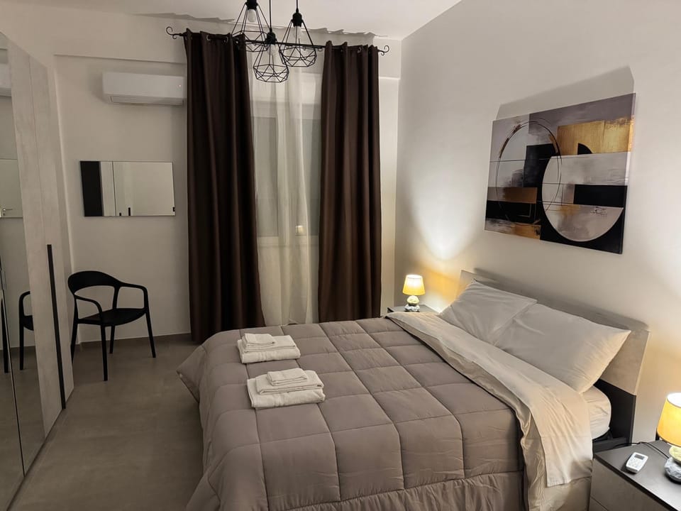 Bed, Photo of the whole room, Bedroom, towels, wardrobe, air conditioner