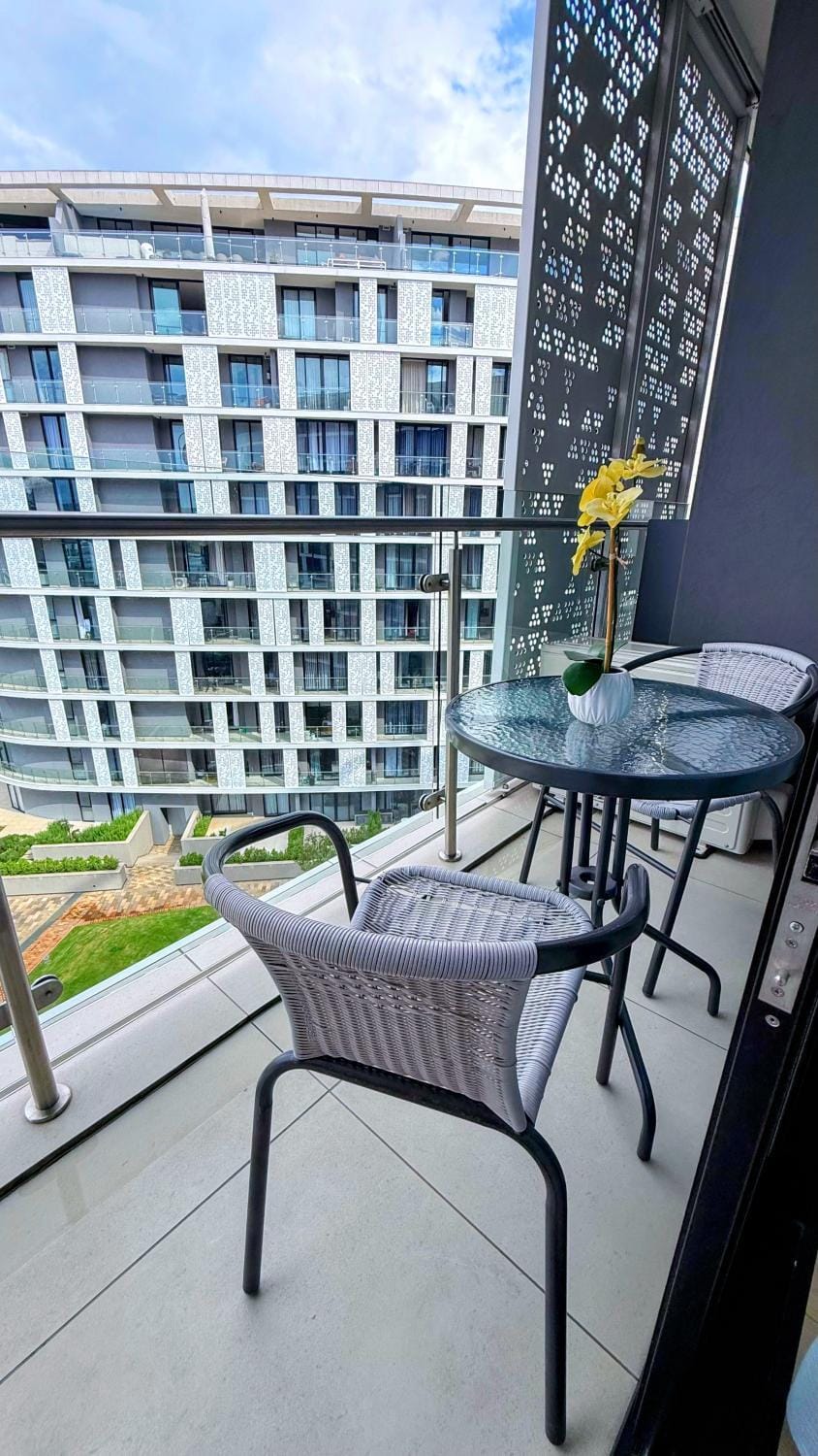Property building, Patio, Day, View (from property/room), Balcony/Terrace, Living room, Seating area, Dining area