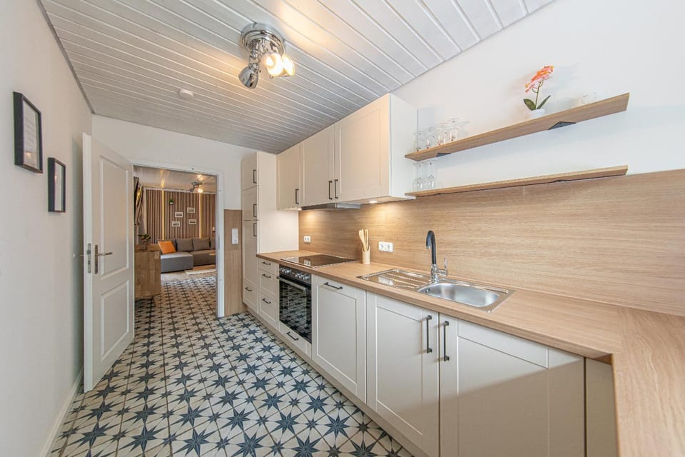 Kitchen or kitchenette, dishwasher, stove