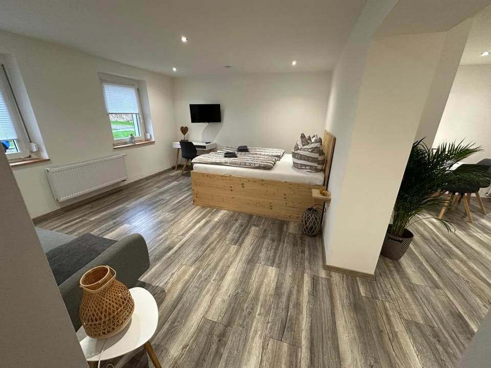 Bed, TV and multimedia, Living room, Seating area, Bedroom