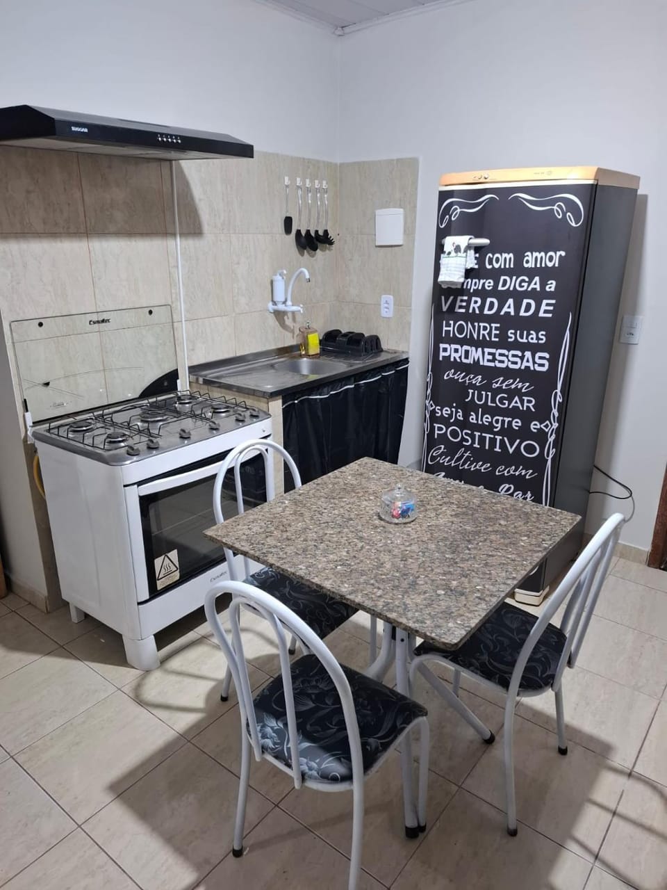 Kitchen or kitchenette, stove