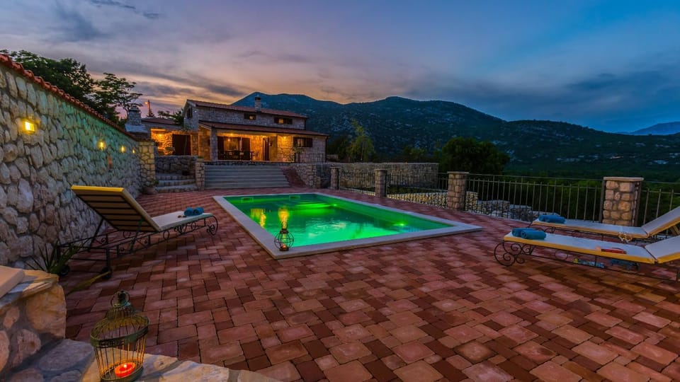Property building, Swimming pool, Sunset