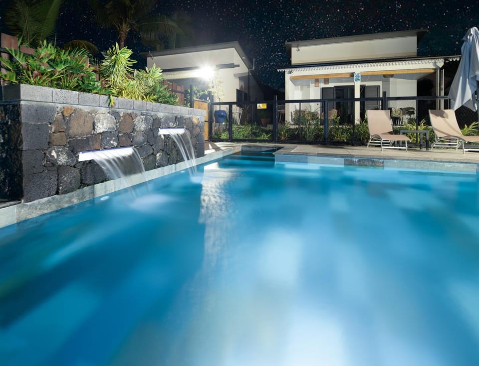 Property building, Night, Pool view, Swimming pool