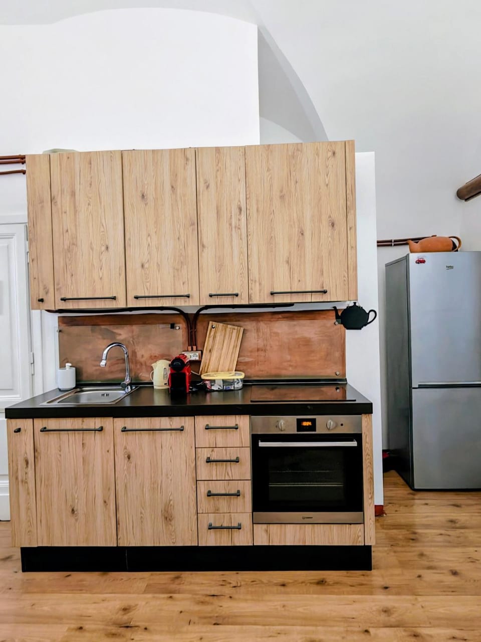Kitchen or kitchenette, stove