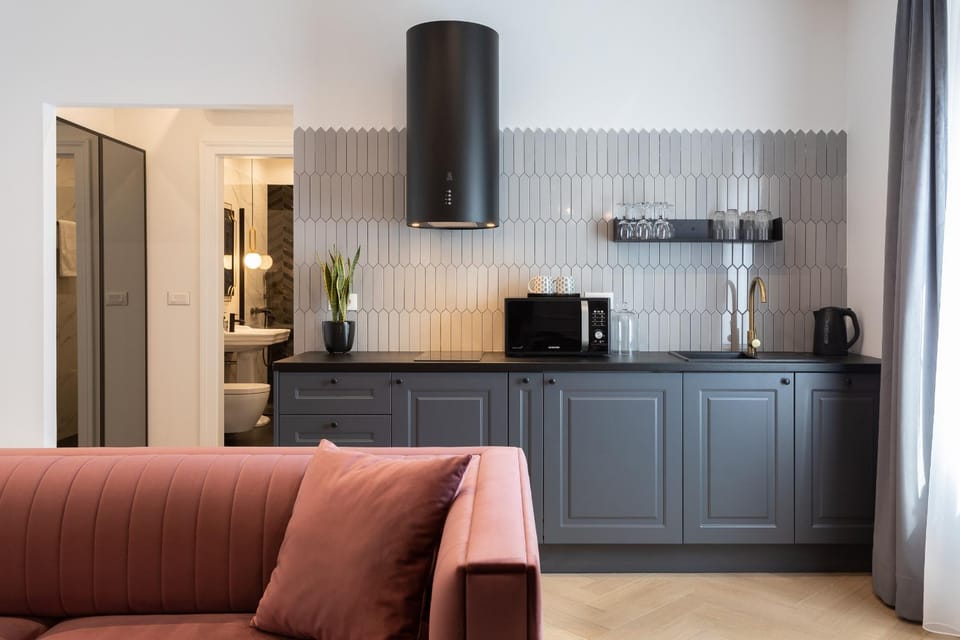 Kitchen or kitchenette, stove