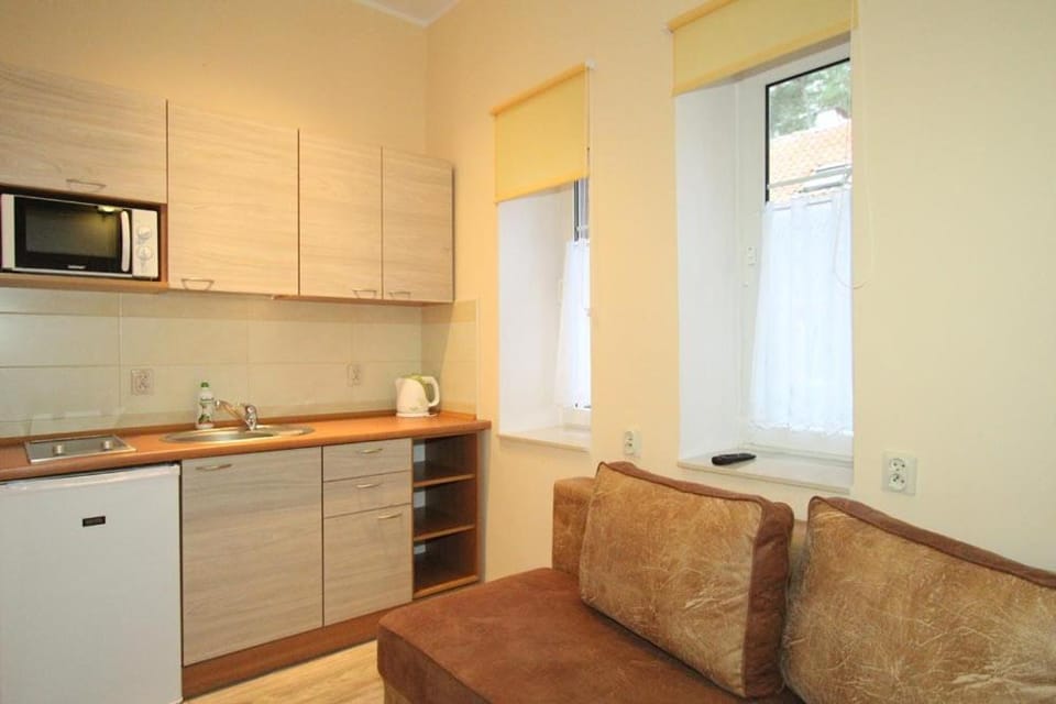 Kitchen or kitchenette, minibar, stove