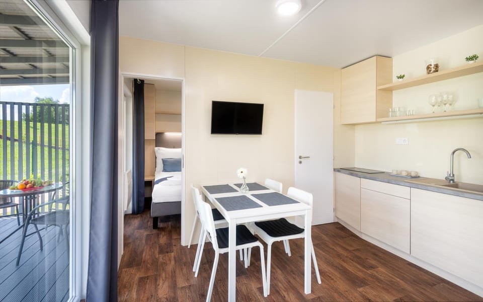 Bed, TV and multimedia, Kitchen or kitchenette, Photo of the whole room, Dining area