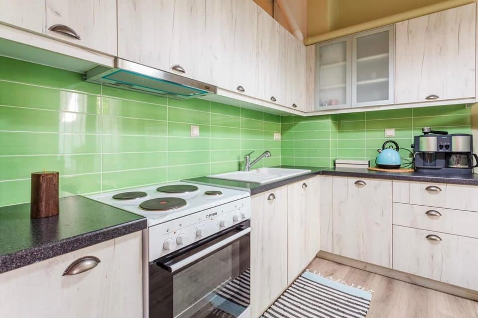Kitchen or kitchenette, stove