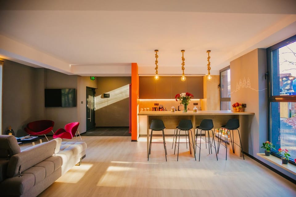 TV and multimedia, Kitchen or kitchenette, Living room, Seating area, Dining area